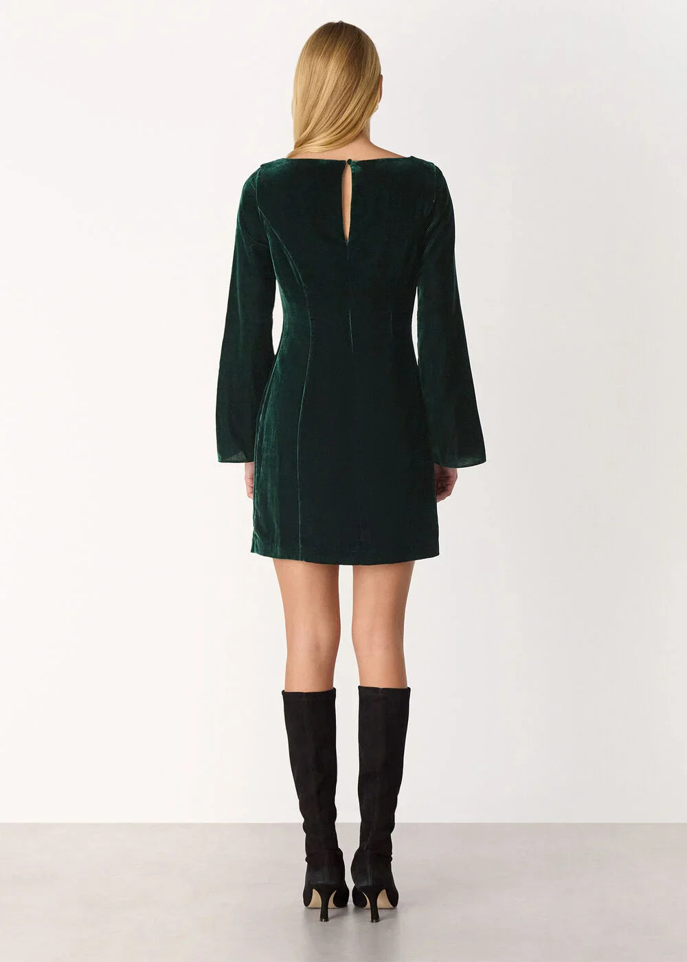 Forest Velvet Flare Sleeve Dress