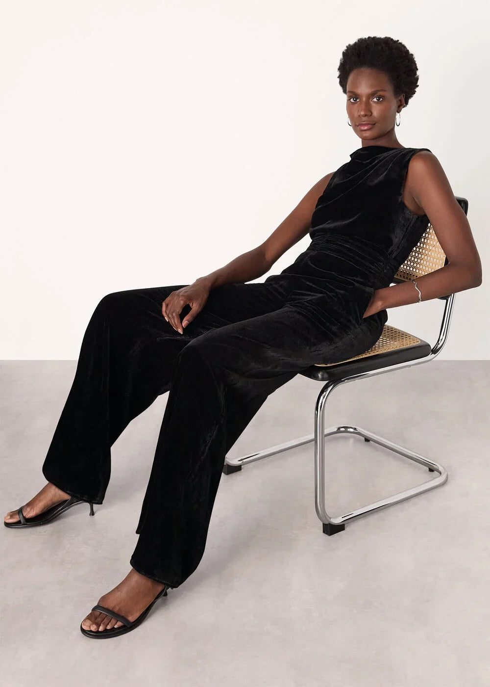 Black Velvet Twist Waist Jumpsuit