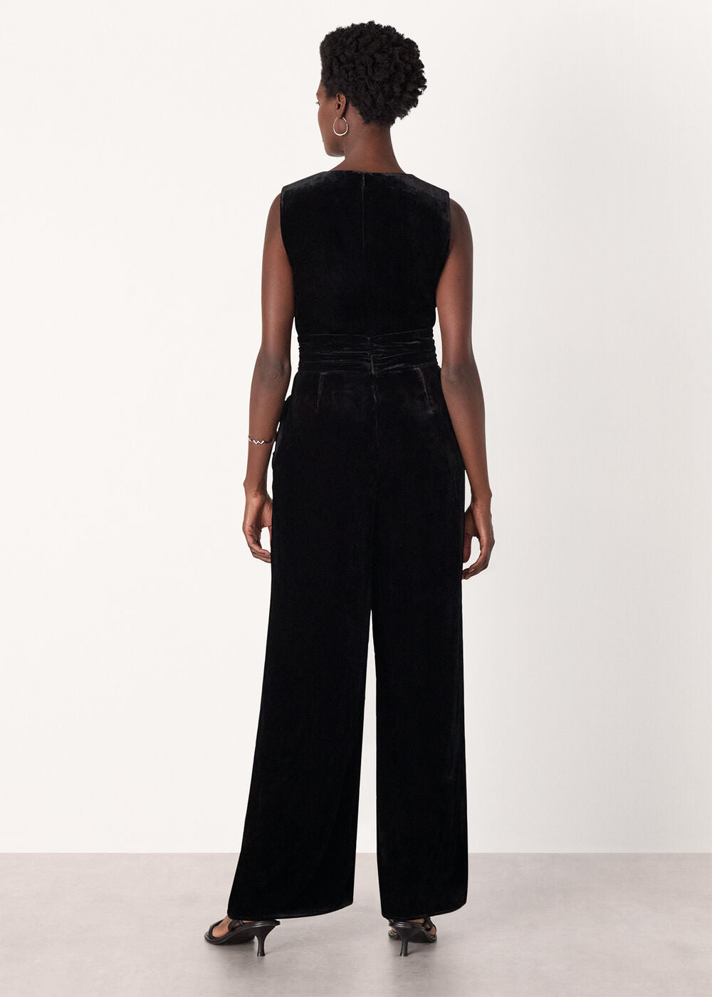 Black Velvet Twist Waist Jumpsuit