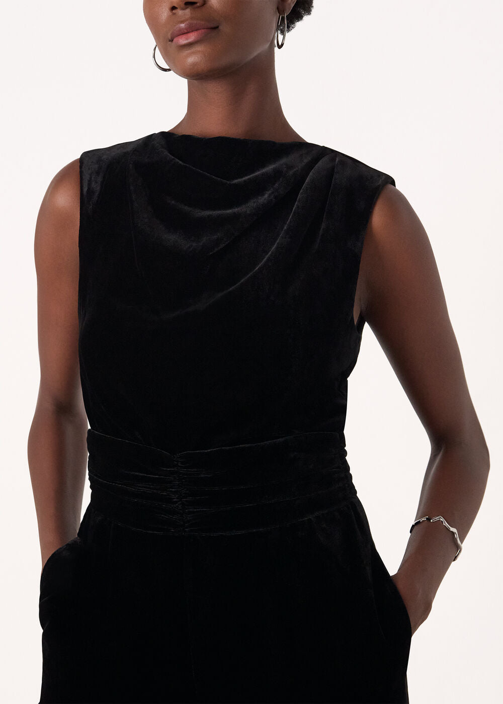 Black Velvet Twist Waist Jumpsuit