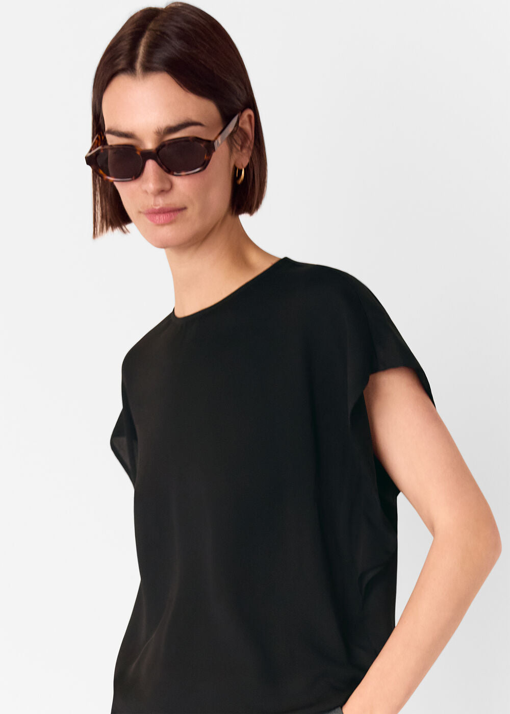 Short Sleeve Crepe Shell Top