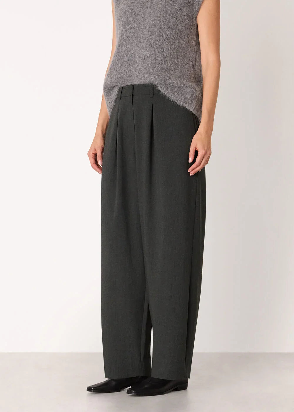 Grey Wool Blend Barrel Trouser