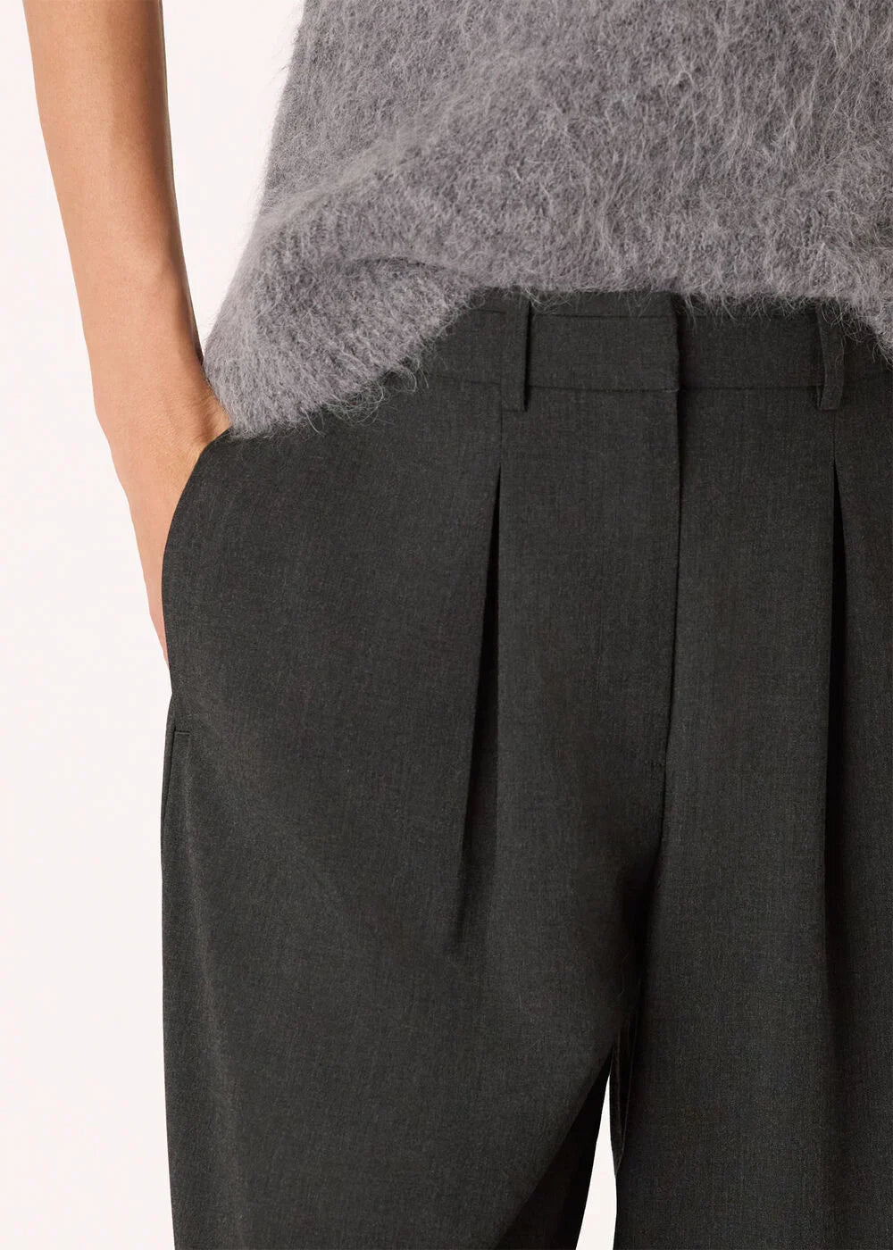 Grey Wool Blend Barrel Trouser