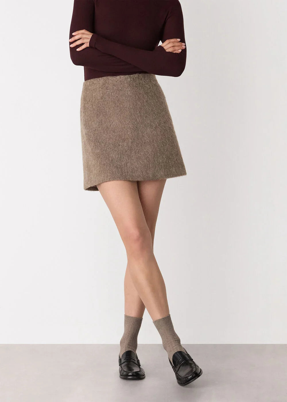 Taupe Wool Mini Skirt