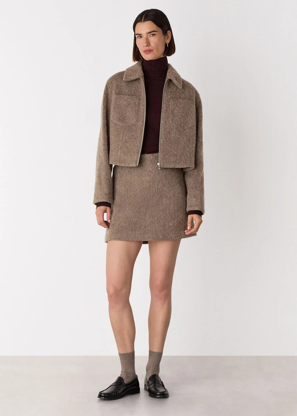 Taupe Wool Mini Skirt