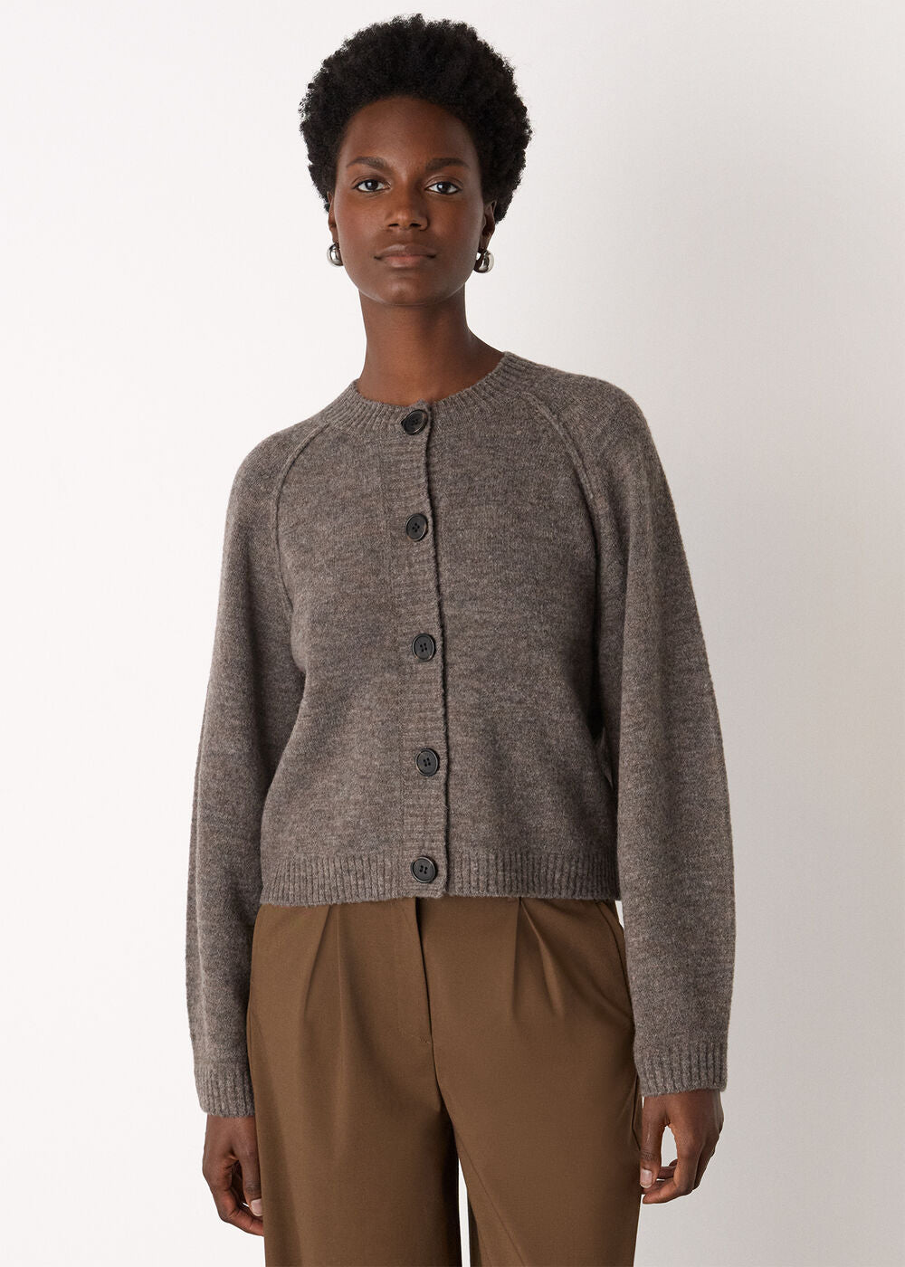 Wool Mix Crew Cardigan
