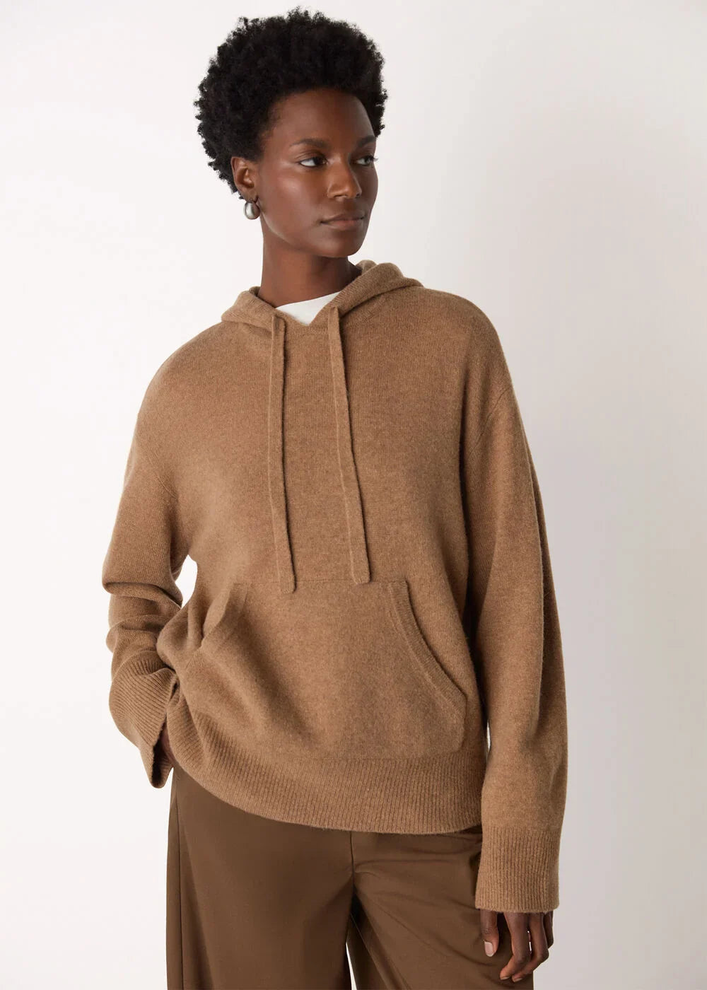 Camel Wool Knitted Hoodie